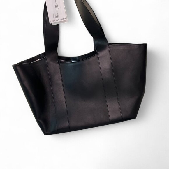 Liselle Kiss Jamie Large Leather Tote Bag - Smooth Black NWT - Picture 1 of 15